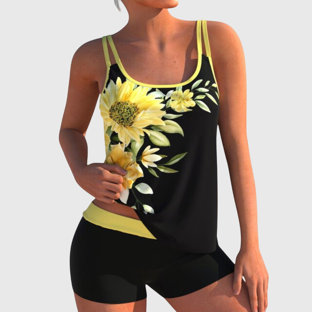 Flor | Tankini Floreado con Short Efecto Vientre Plano - SC