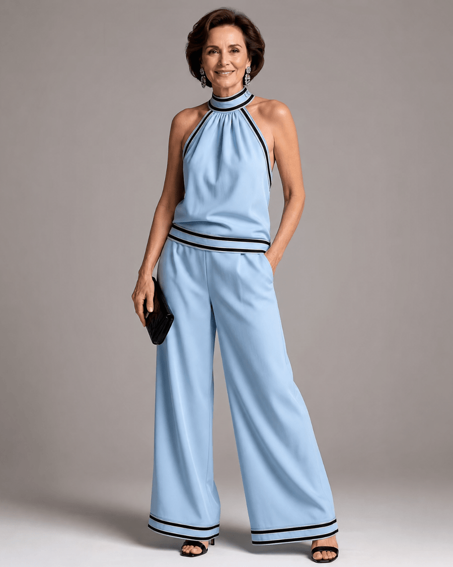 Zephyrine | Enterizo Halter con Ribete en Contraste y Piernas Anchas - SC