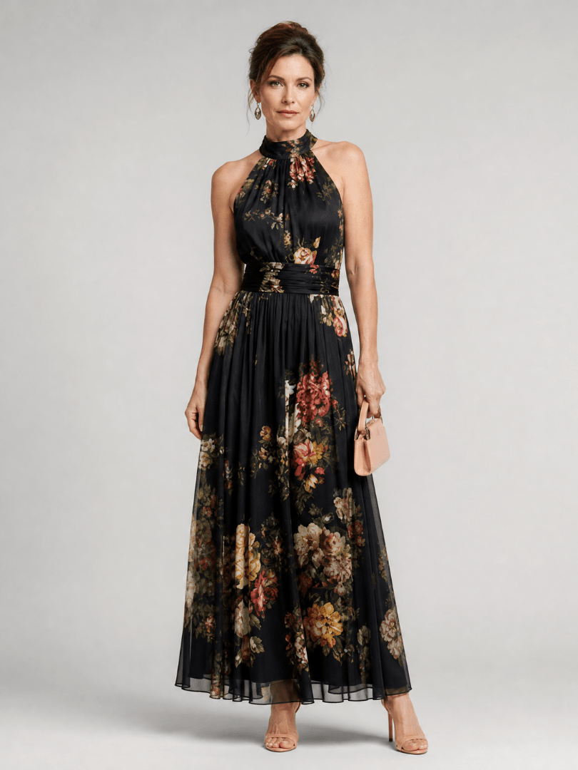 Sior | Vestido Midi Floral con Cuello Halter - SC