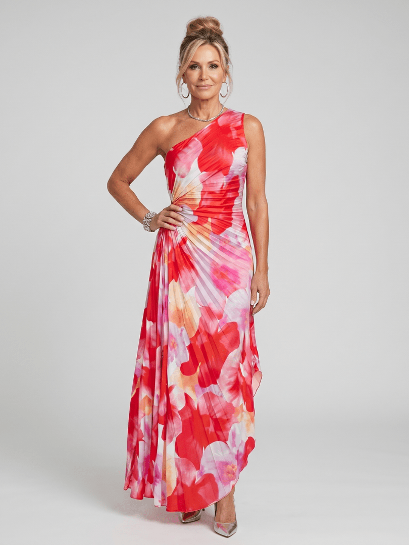 Taya | Vestido Midi de un Solo Hombro con Corpiño Plisado - SC