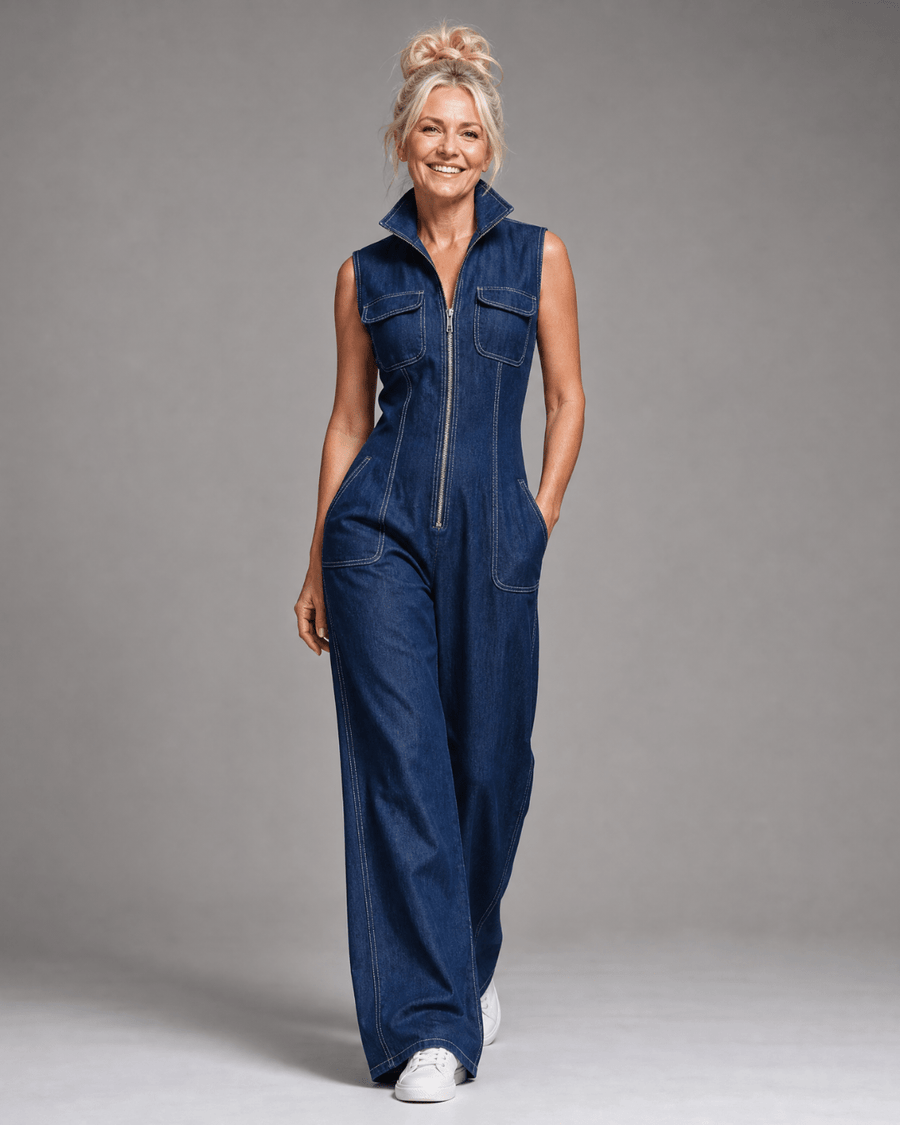 Samantha | Enterizo Denim de Pierna Ancha sin Mangas - SC