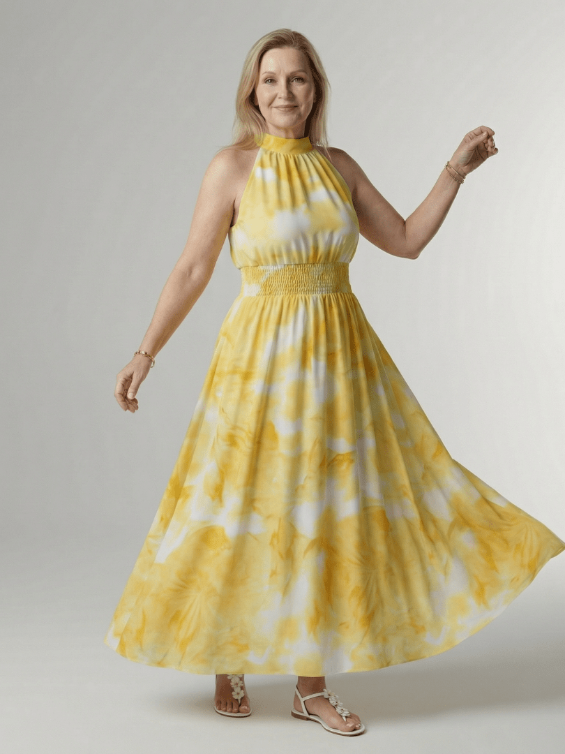 Sylin | Vestido Midi con Escote Halter Fruncido - SC