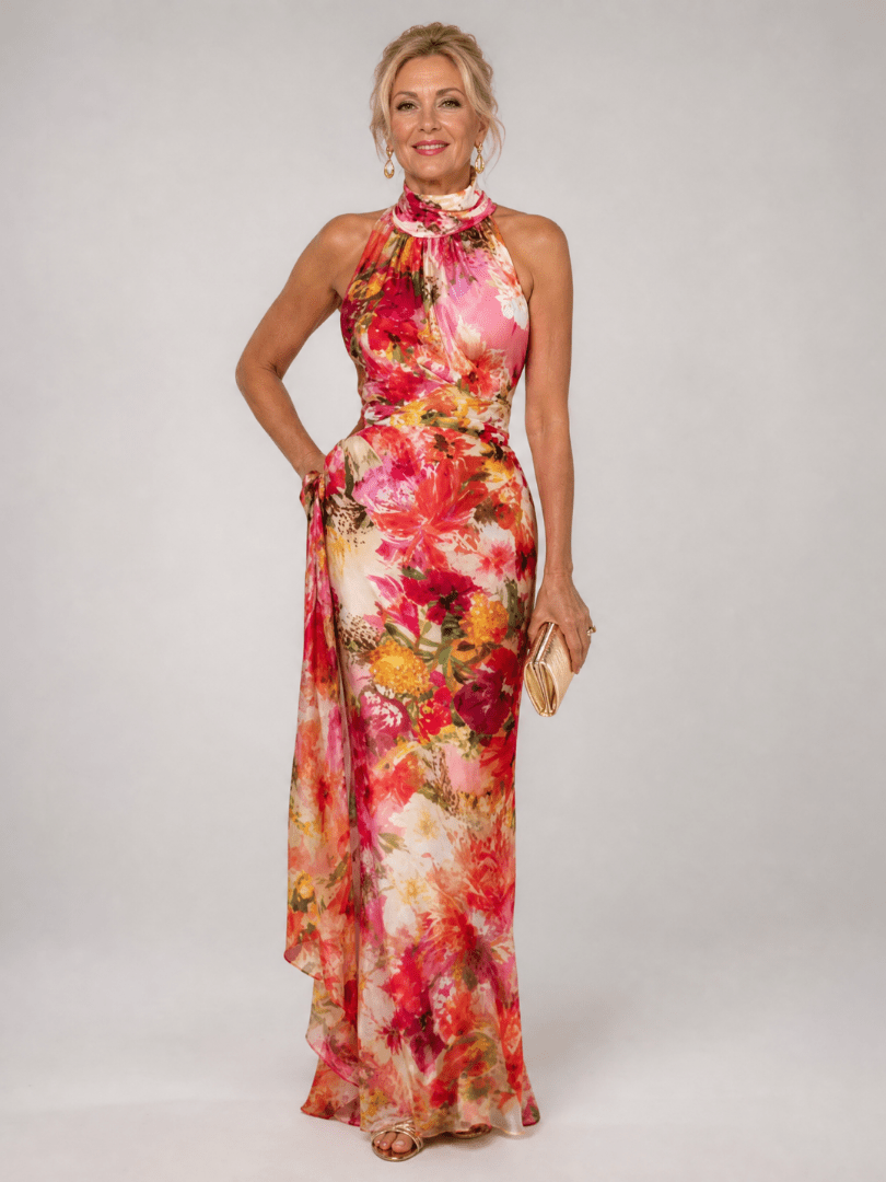 Elisabetta | Vestido Maxi con Escote Halter y Estampado Floral - SC
