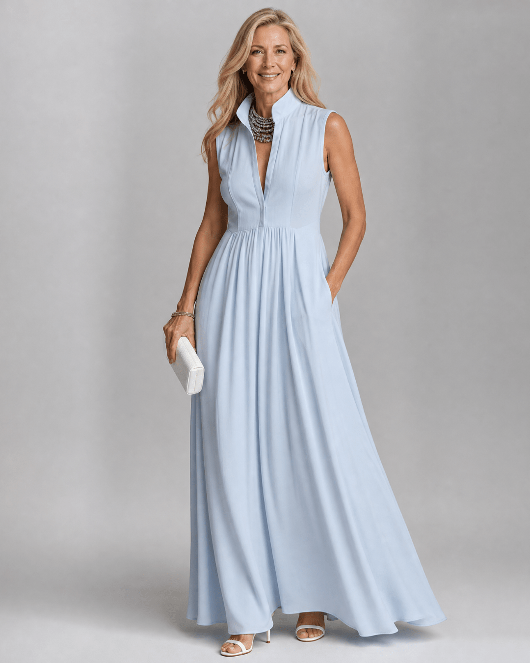 Virelia | Vestido Maxi Fluido sin Mangas con Cuello - SC