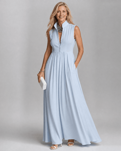 Virelia | Vestido Maxi Fluido sin Mangas con Cuello - SC