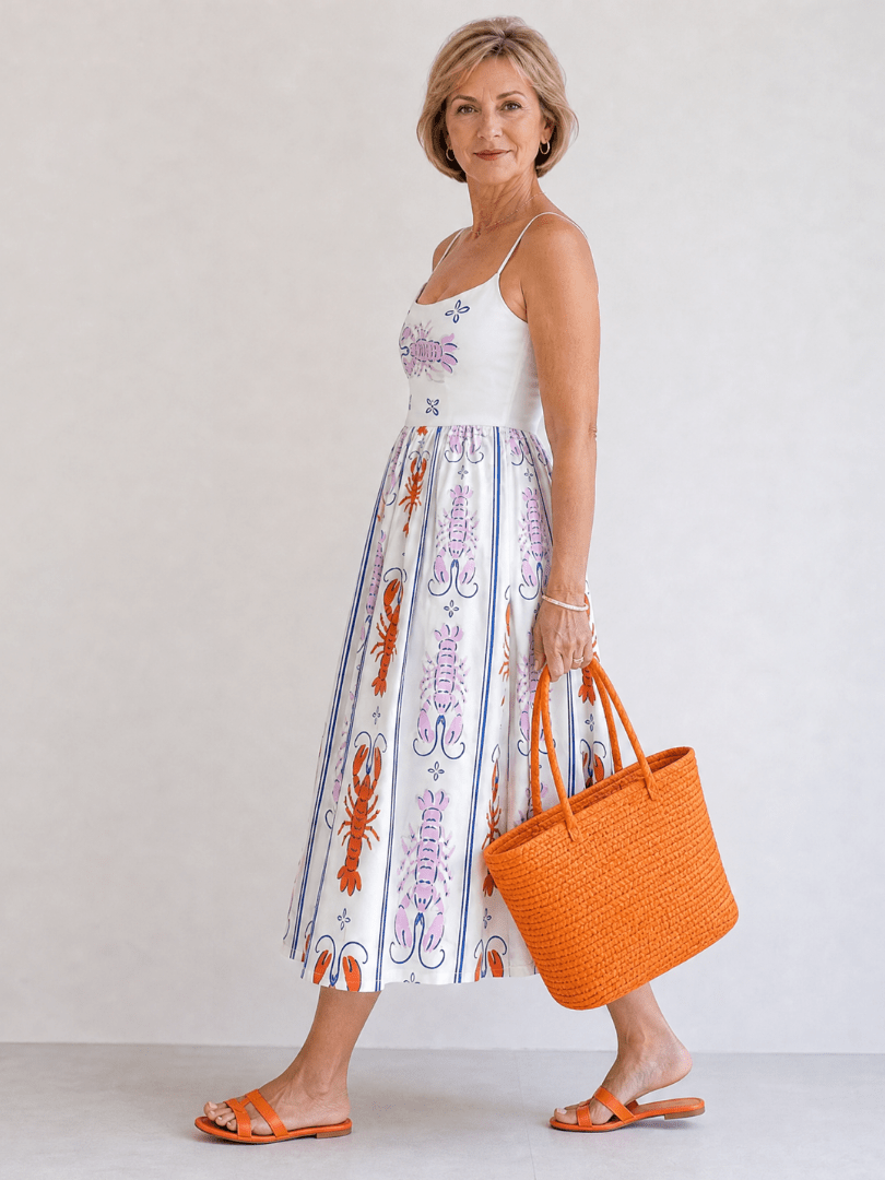 Coralyse | Vestido Midi sin Mangas con Estampado de Langosta - SC