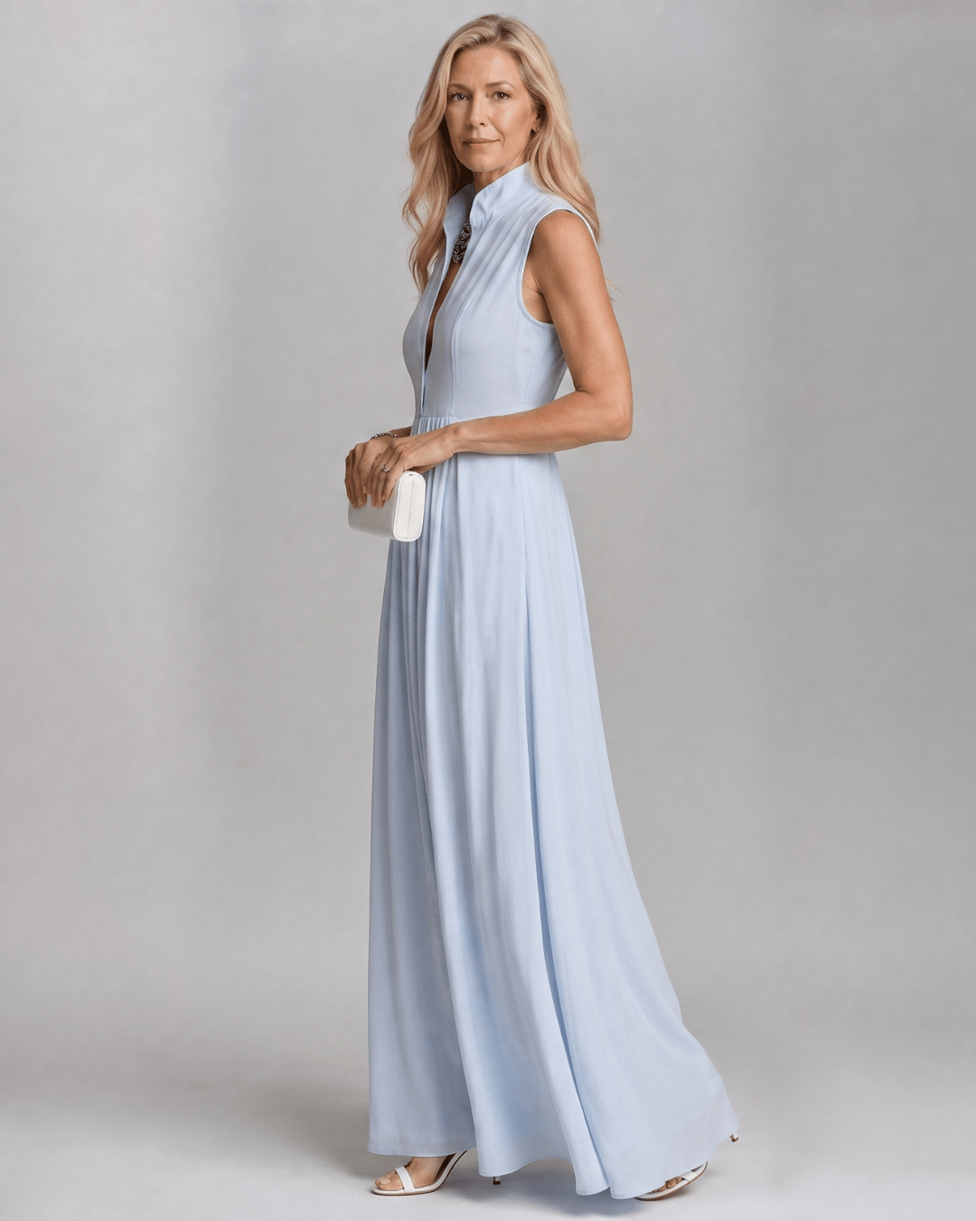 Virelia | Vestido Maxi Fluido sin Mangas con Cuello - SC