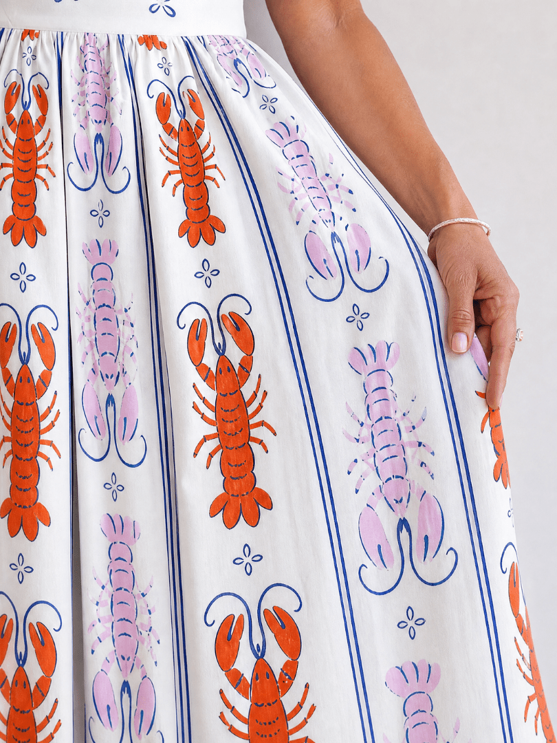 Coralyse | Vestido Midi sin Mangas con Estampado de Langosta - SC