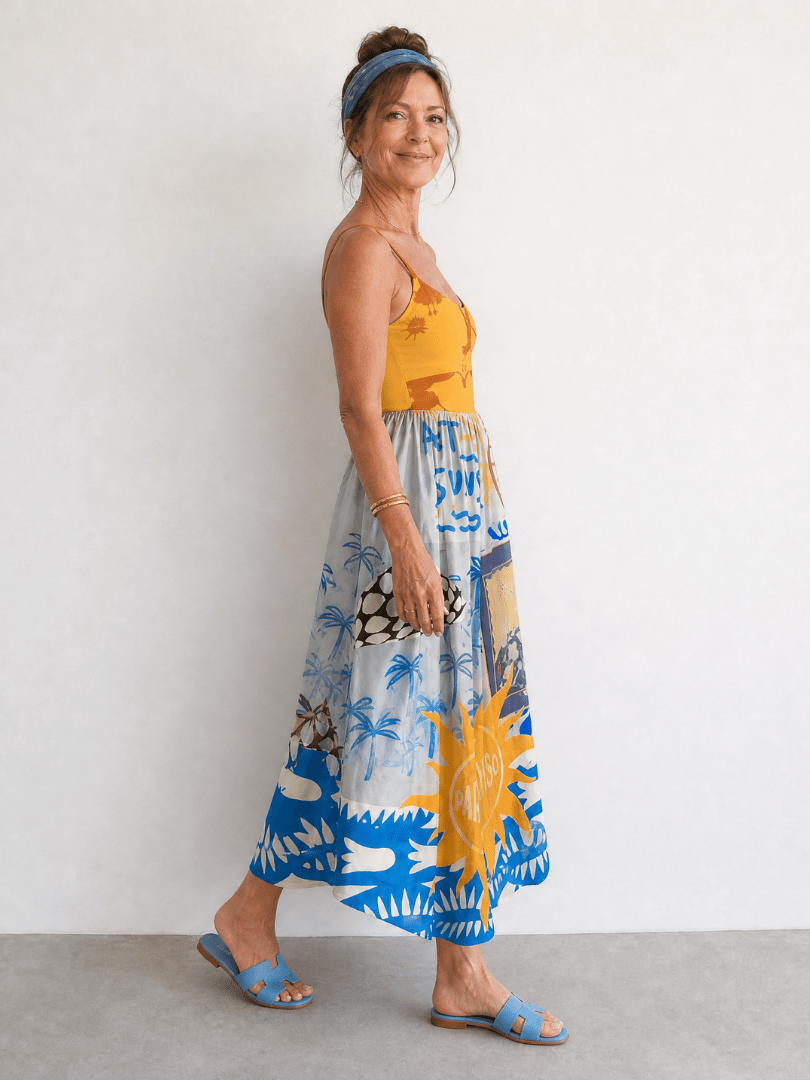 Zarman | Vestido Midi sin Mangas de Estampado Costero - SC