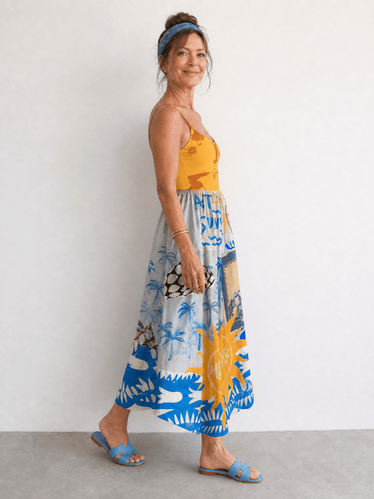 Zarman | Vestido Midi sin Mangas de Estampado Costero - SC