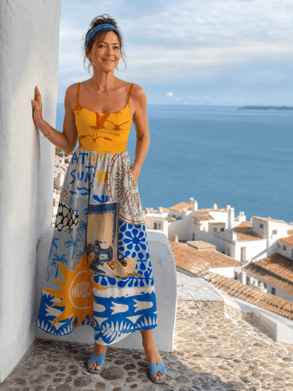 Zarman | Vestido Midi sin Mangas de Estampado Costero - SC