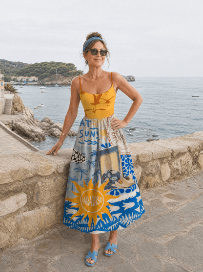 Zarman | Vestido Midi sin Mangas de Estampado Costero - SC
