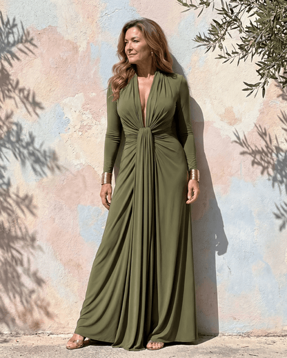 Vimmer | Vestido Maxi de Manga Larga con Escote en V Profundo - SC