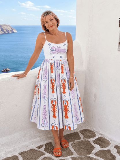 Coralyse | Vestido Midi sin Mangas con Estampado de Langosta - SC