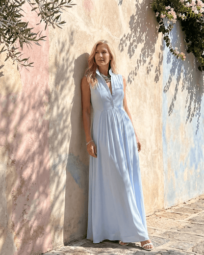Virelia | Vestido Maxi Fluido sin Mangas con Cuello - SC