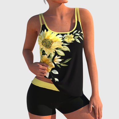 Flor | Tankini Floreado con Short Efecto Vientre Plano - SC