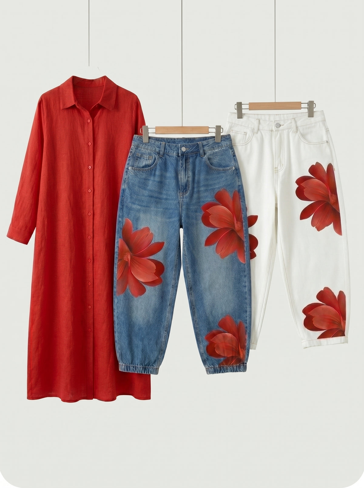 PACK FLORA COLORS | Juego de Jeans Azules y Jeans Blancos + Camisa GRATIS - SC